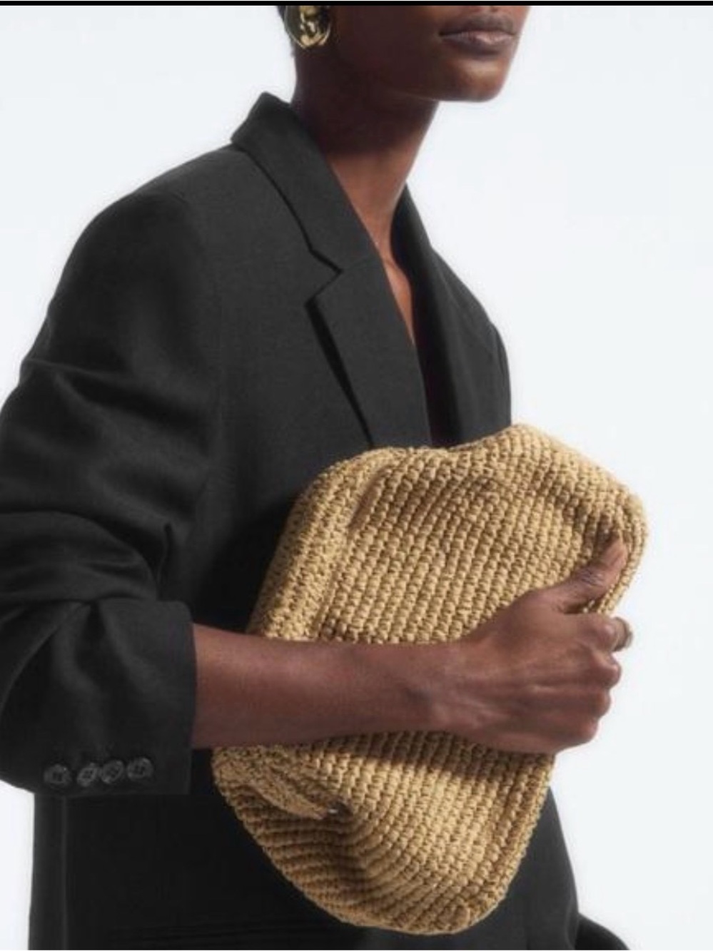 COS Woven Straw Clutch — Natural Tan